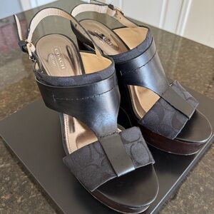 Coach Black Wedge Sandals